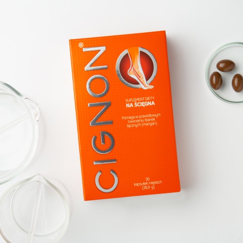 Cignon – suplement diety z kolagenem na ścięgna, zawierający kolagen typu I, mangan, i witaminę C, wspomagające prawidłowe tworzenie tkanki łącznej.