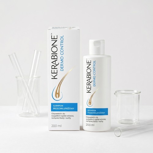 Kerabione Dermo Control – specjalistyczny szampon przeciwłupieżowy do każdego rodzaju włosów. Formuła dermo-ochronna wspierająca czystość skóry głowy i zdrowy wygląd włosów.
